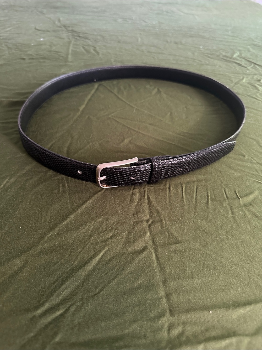 VTG Genuine Lizard Skin Black Belt w/ Solid Brass Belt Buckle - 40 3/4”